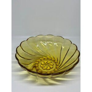 VTG Hazel Atlas Amber Capri Swirl Serving Bowl Depression Glass 9" Diameter